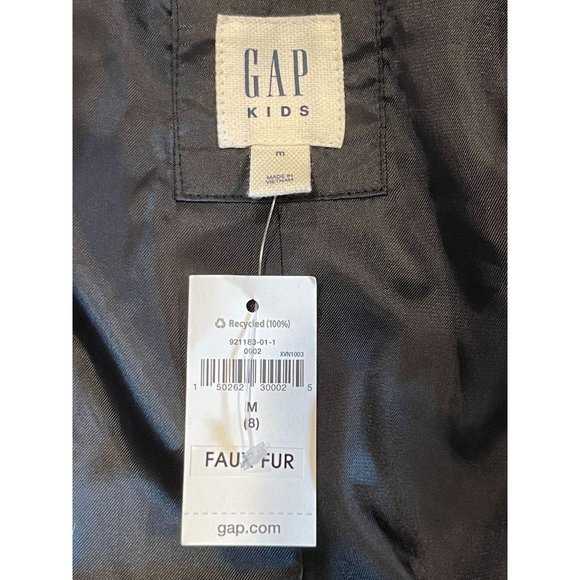 NWT Gap Kids Striped Faux Fur Coat Full Zip Up Long Sleeve Ivory Black SZ Medium - Picture 6 of 8